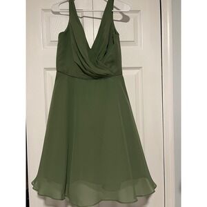 Alfred Angelo Bridesmaid Dress Olive‎ Green V-Neck Sleeveless Party Size 8